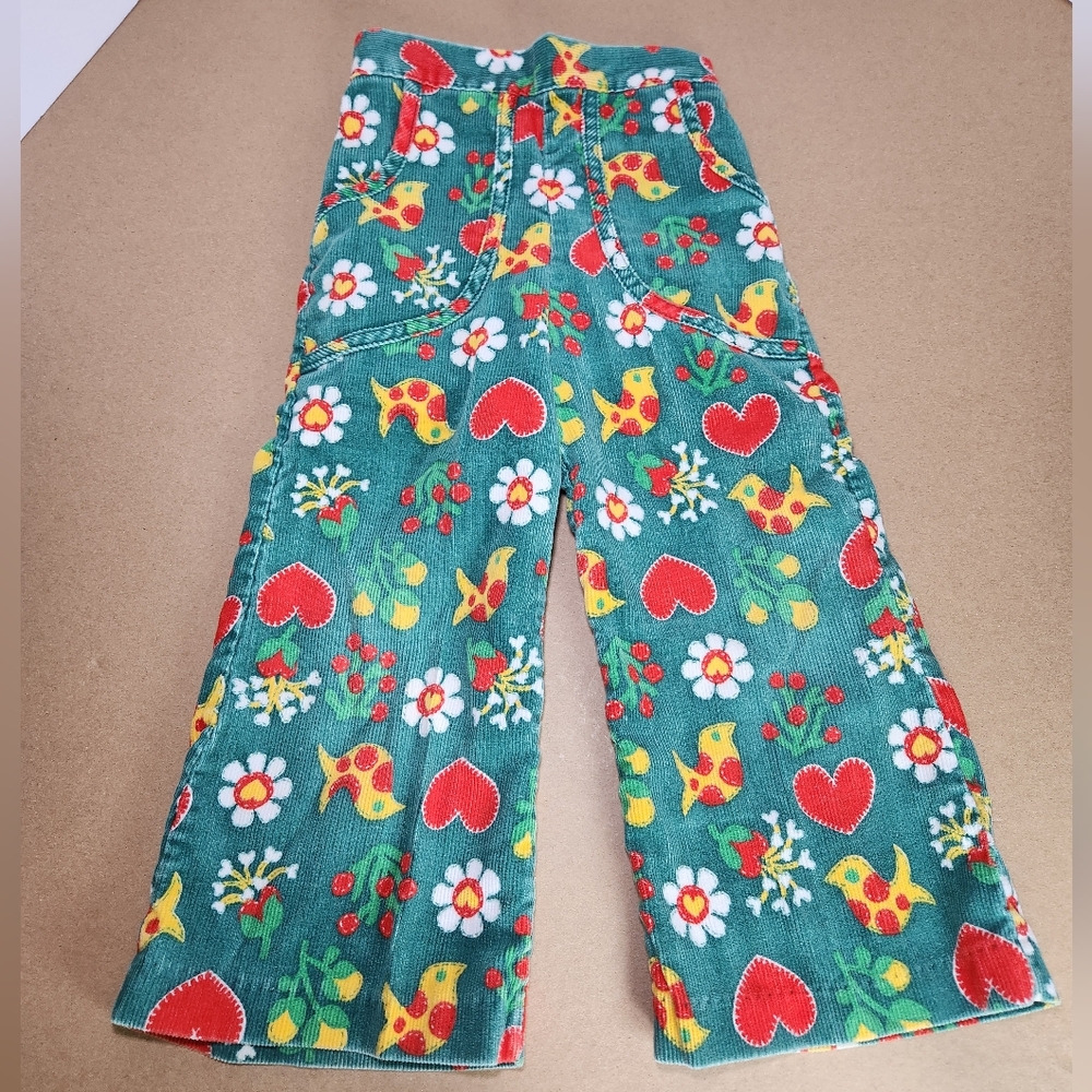 Vintage Buster Brown Corduroy Bell Bottom Flare Pants Birds Flowers Girls Size 3